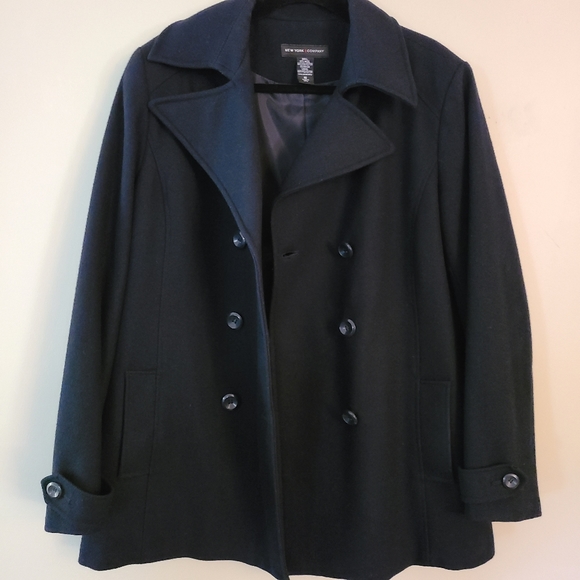 New York & Company Lined Wool Blend Navy Pea Coat 16 - Picture 4 of 11